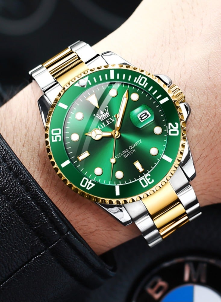 أوليفز ساعة OLEVS للرجال فاخرة من أفضل العلامات التجارية بتصميم حلقة خارجية دوارة باتجاه واحد ساعة كوارتز للرجال بتواريخ تلقائية وساعات يد مقاومة للماء - Image 1